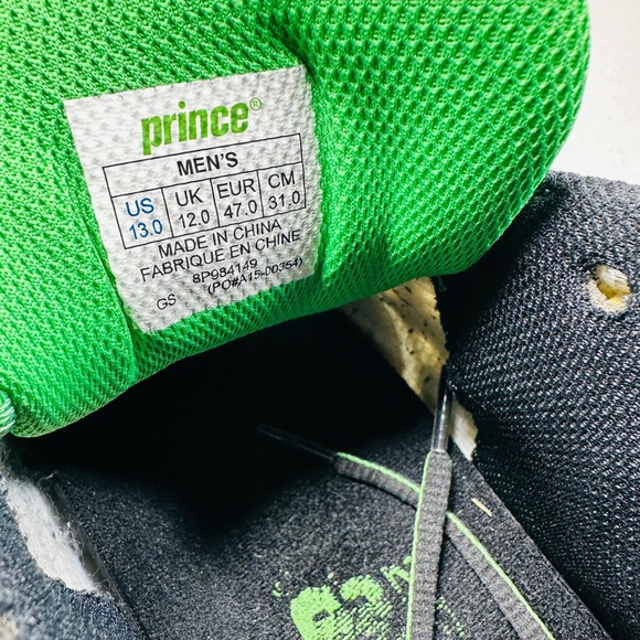 Prince Black, White, and Green Tennis Shoes 13 - Picture 7 of 7